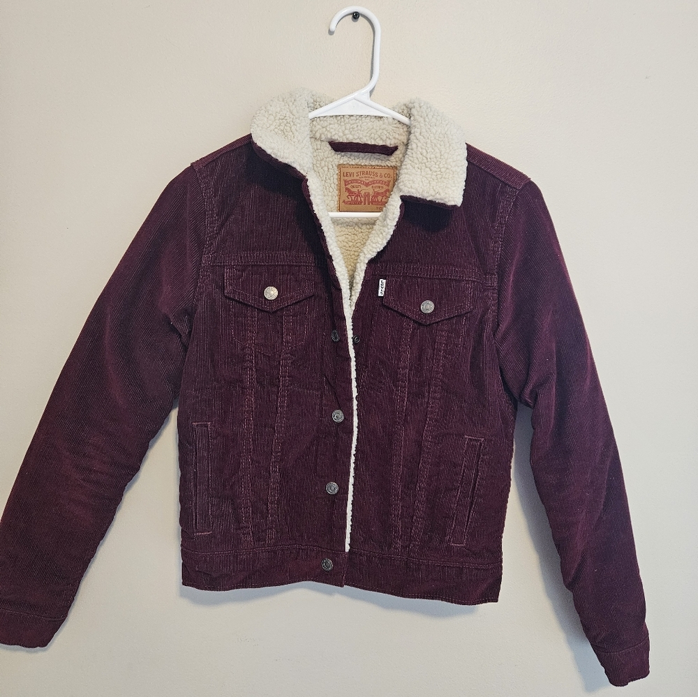 Levi's Corduroy Sherpa Trucker Jacket Size XS Red Rust